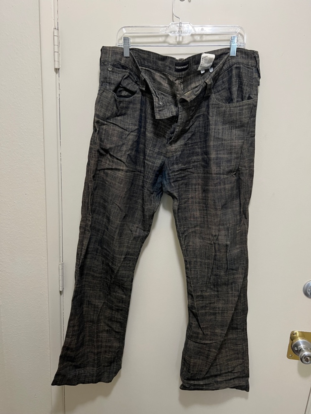 Emporio Armani Men's Dark Charcoal Plaid Chinos